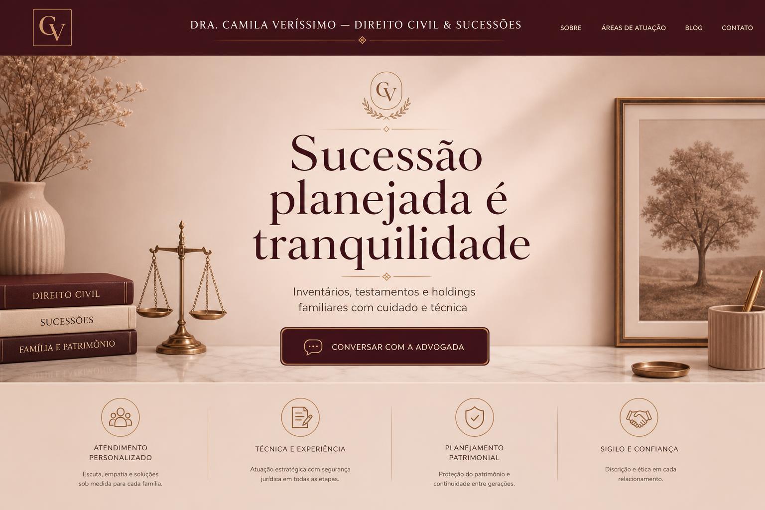 Site entregue para Dra. Camila Verríssimo — Direito Civil & Sucessões