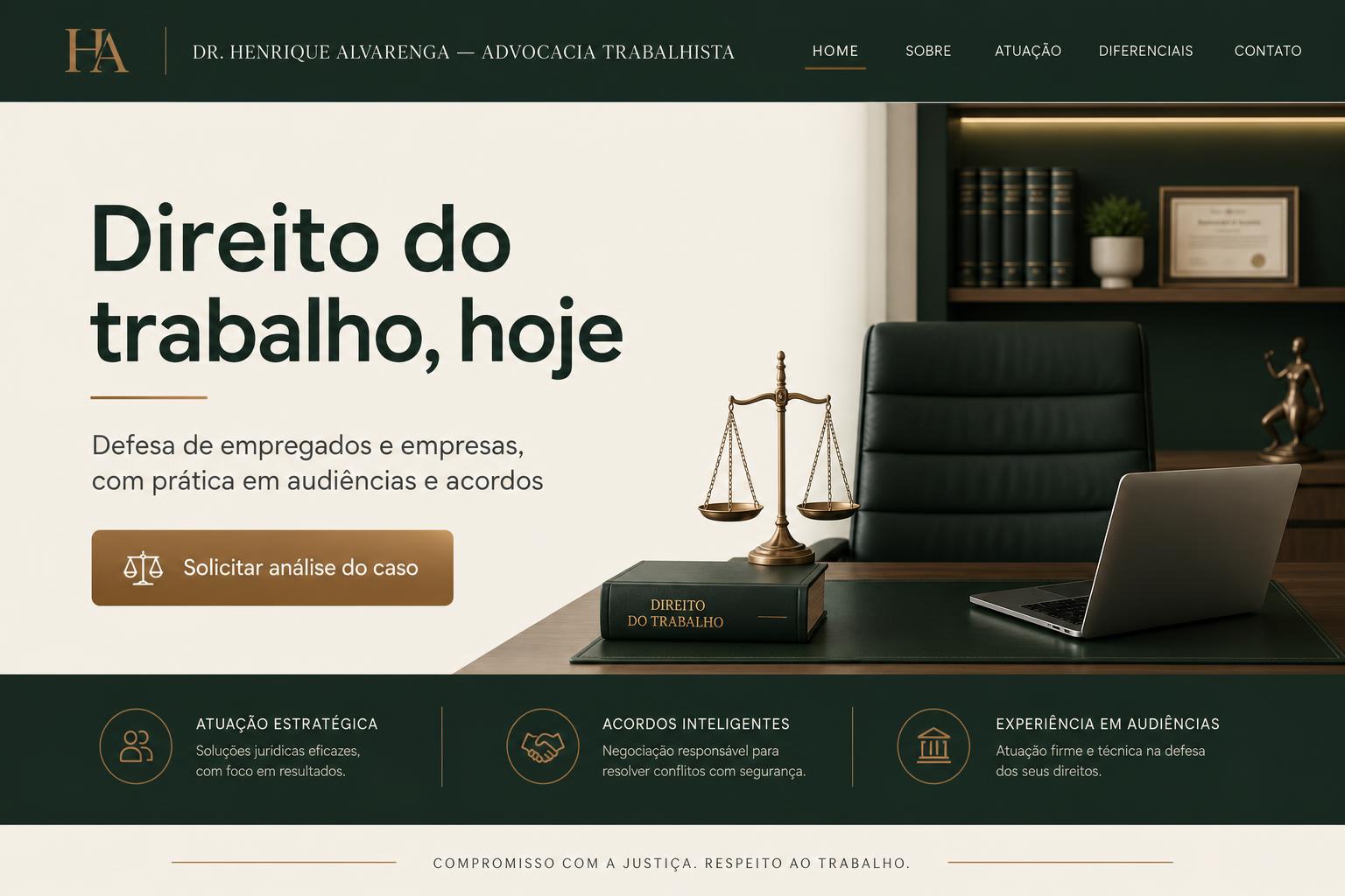 Site entregue para Dr. Henrique Alvarenga — Direito Trabalhista